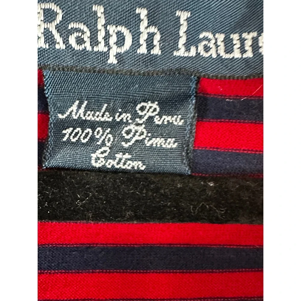 VTG Polo‎ Ralph Lauren men's red & blue striped polo Pima cotton LARGE